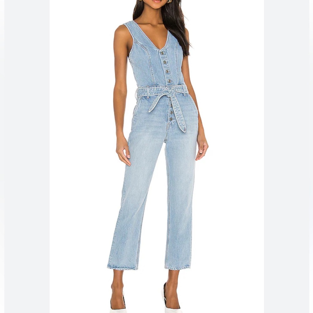 NWOT GRLFRND Amaya Belted Jumpsuit “Someone New” Light Wash Denim.
